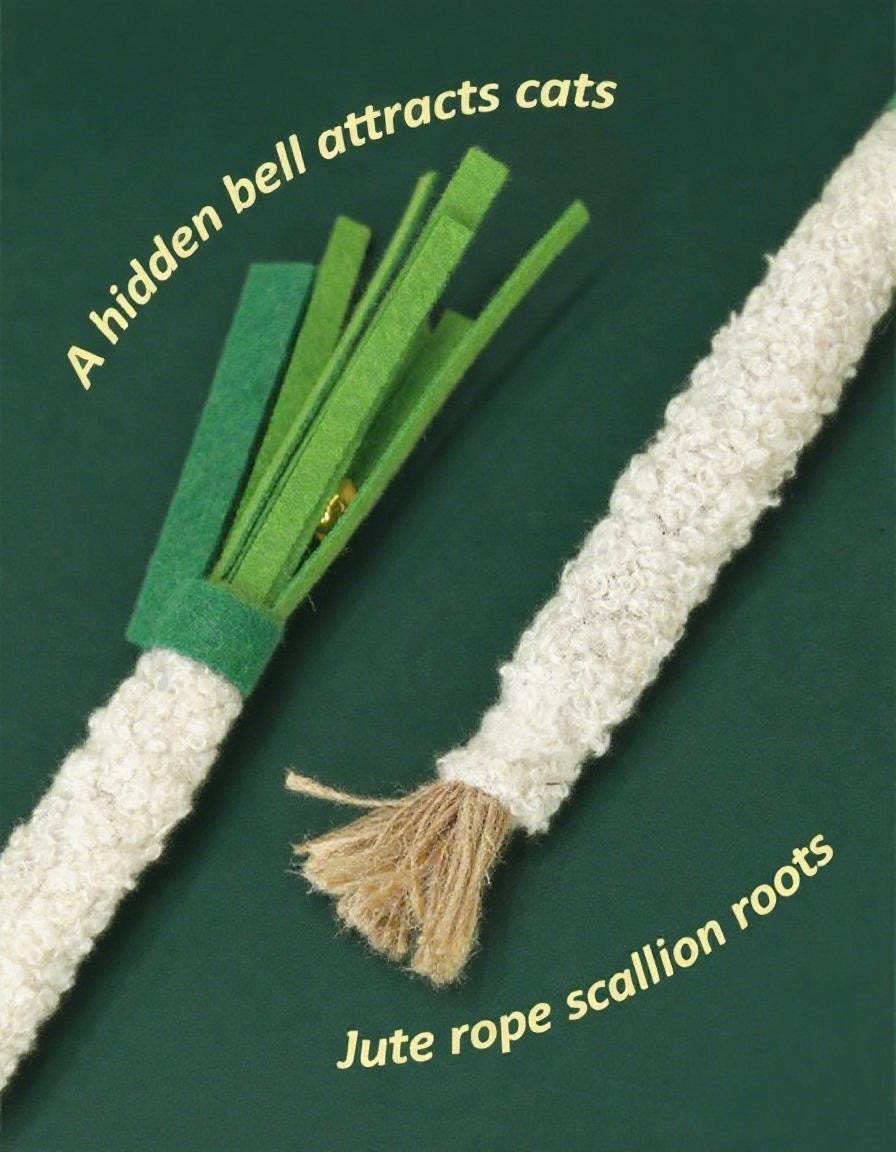 Green Onion Cat Toy with Bell & Silvervine